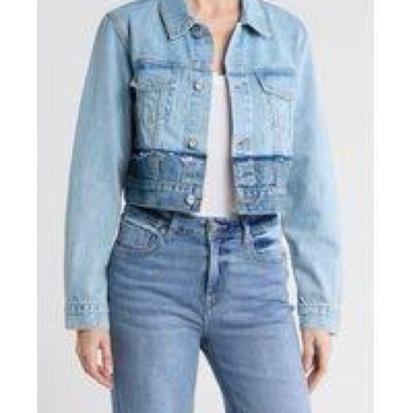 SLVRLAKE Trucker Cropped Distressed Two-Tone
Denim Jacket Washed Valley NWOT - Picture 12 of 15